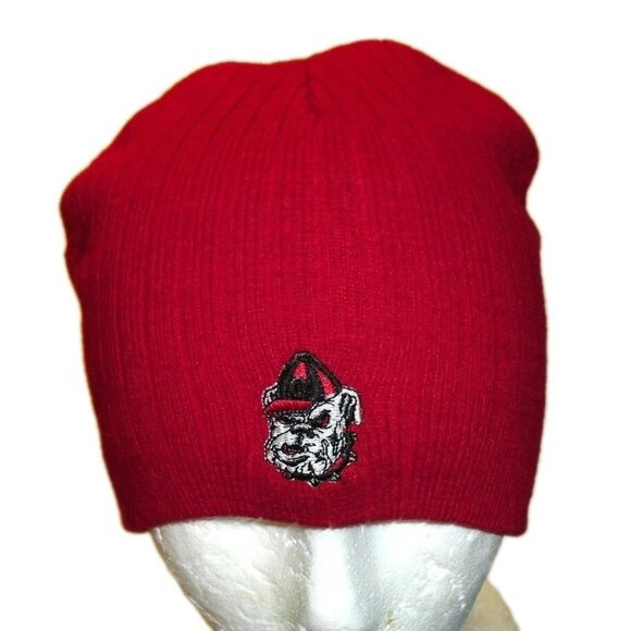 Georgia Bulldogs University Mens Front Back Logo Red Beanie Winter Hat cap New - Picture 1 of 2